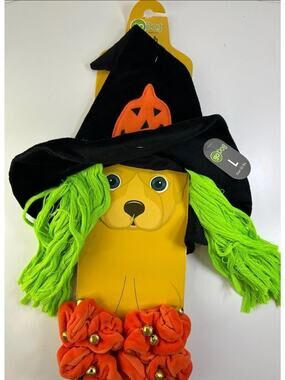 GoDog Witch Halloween Costume Dogs L (over 65 lb) Hat & 4 Paw Scrunchies Bells